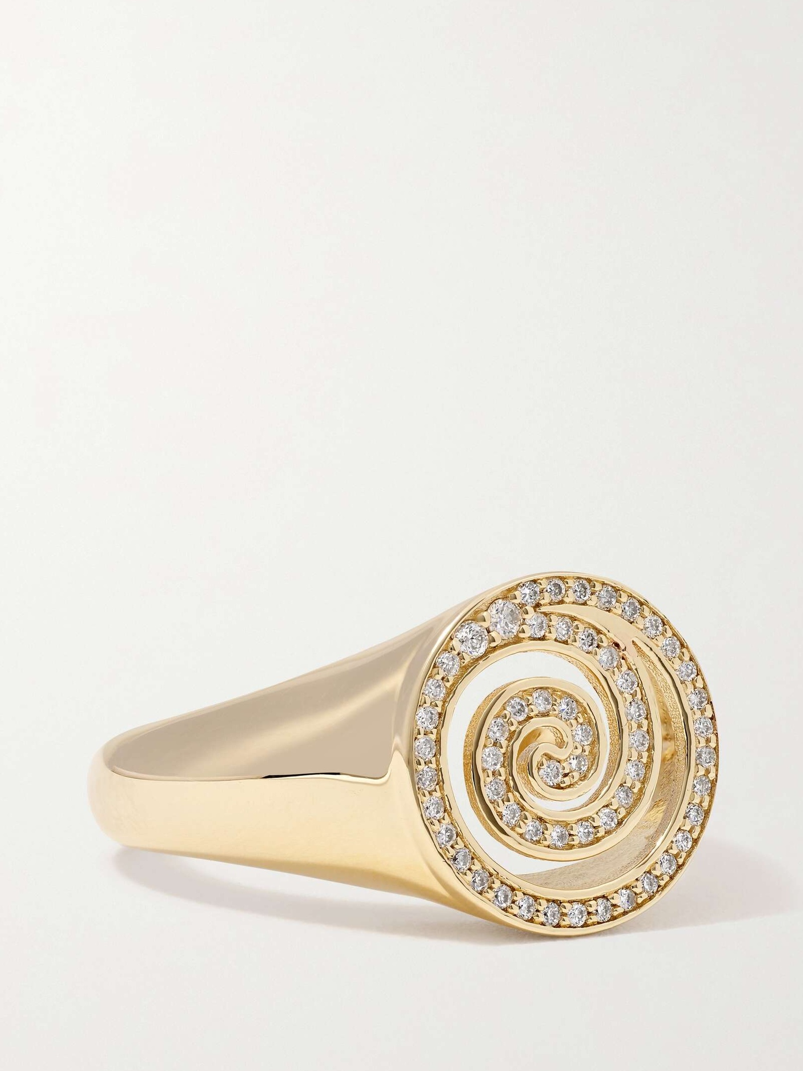 Spiral 14-karat gold diamond signet ring