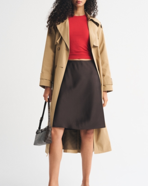 High Rise Satin Midi Skirt