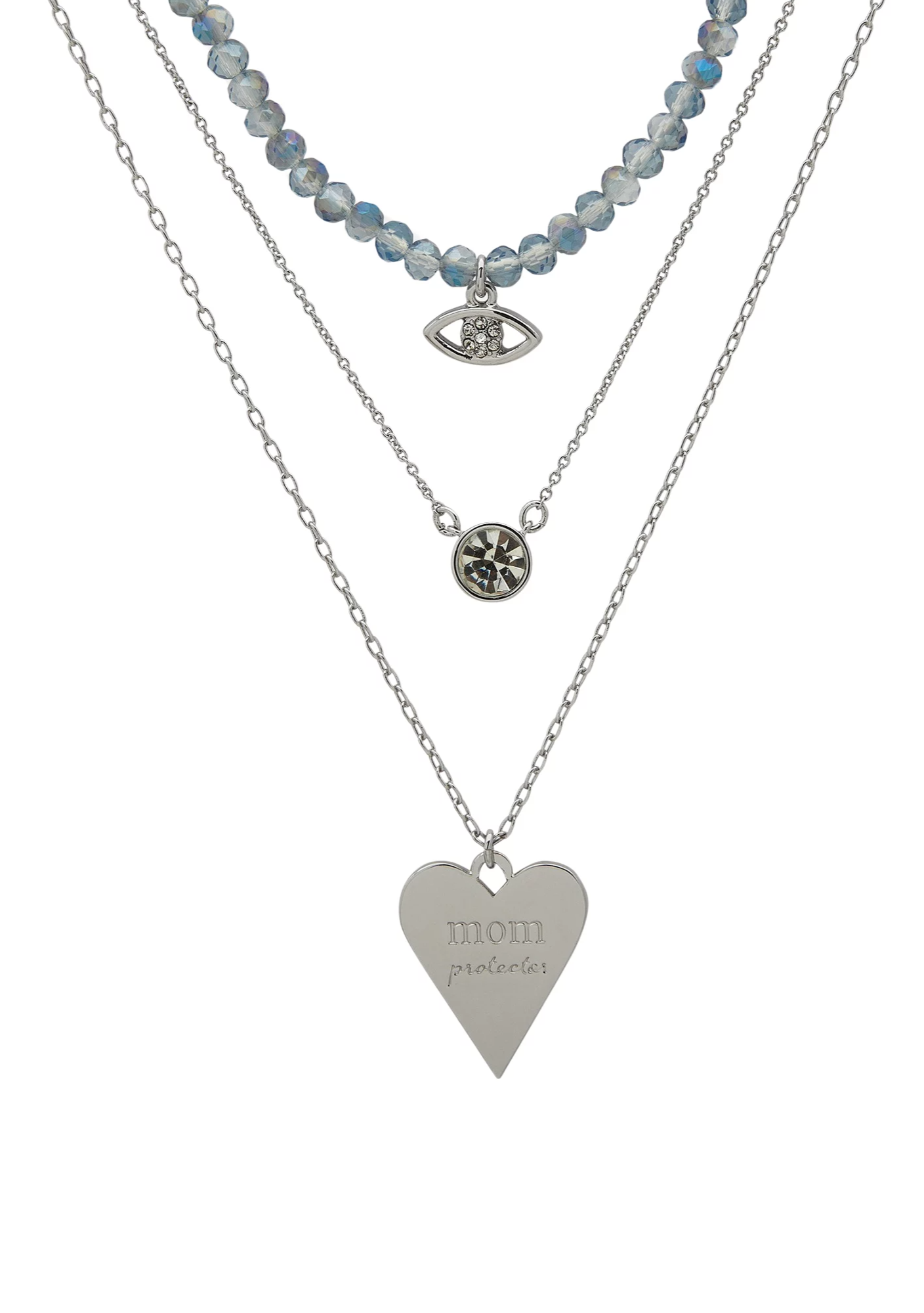 Silver Tone Set of 3 Crystal Mom Pendant Necklace