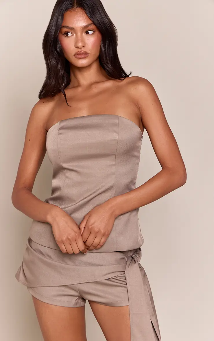 Mushroom Bandeau Tailored Top Co-ord