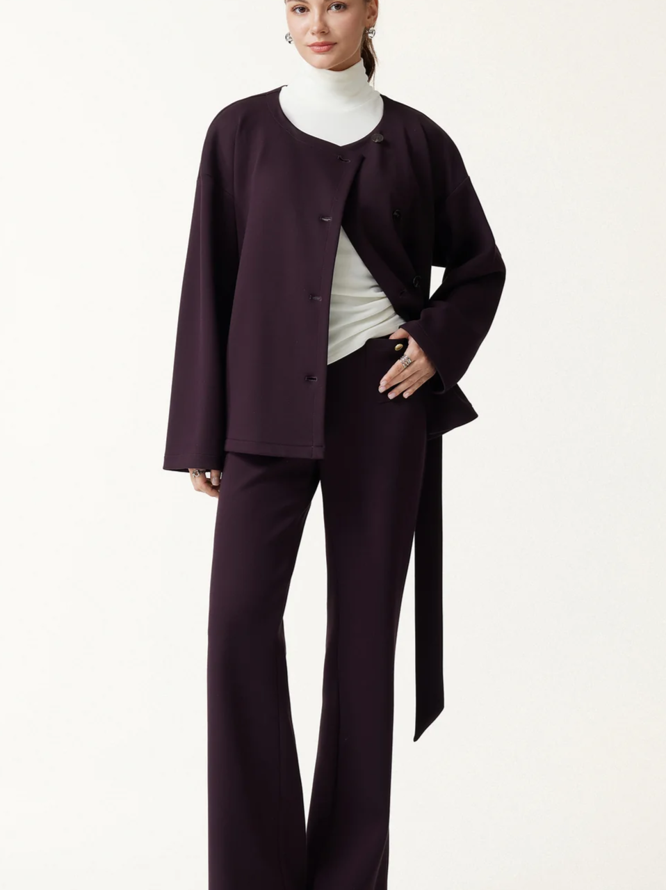 Bamboo-Blend Mid-Rise Flared Pants with Pockets