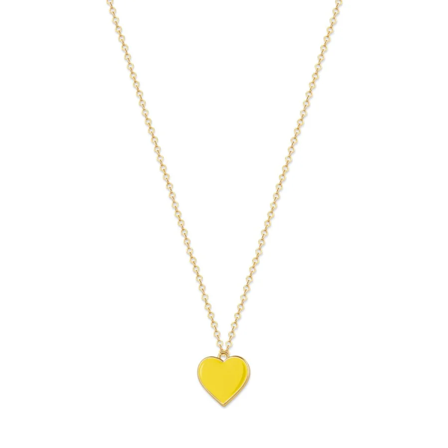 Single Hearted Girl Yellow Heart Pendant Necklace Magnetic Clasp