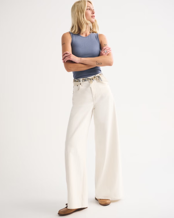 Linen-Blend High Rise Ultra Wide Leg Jean