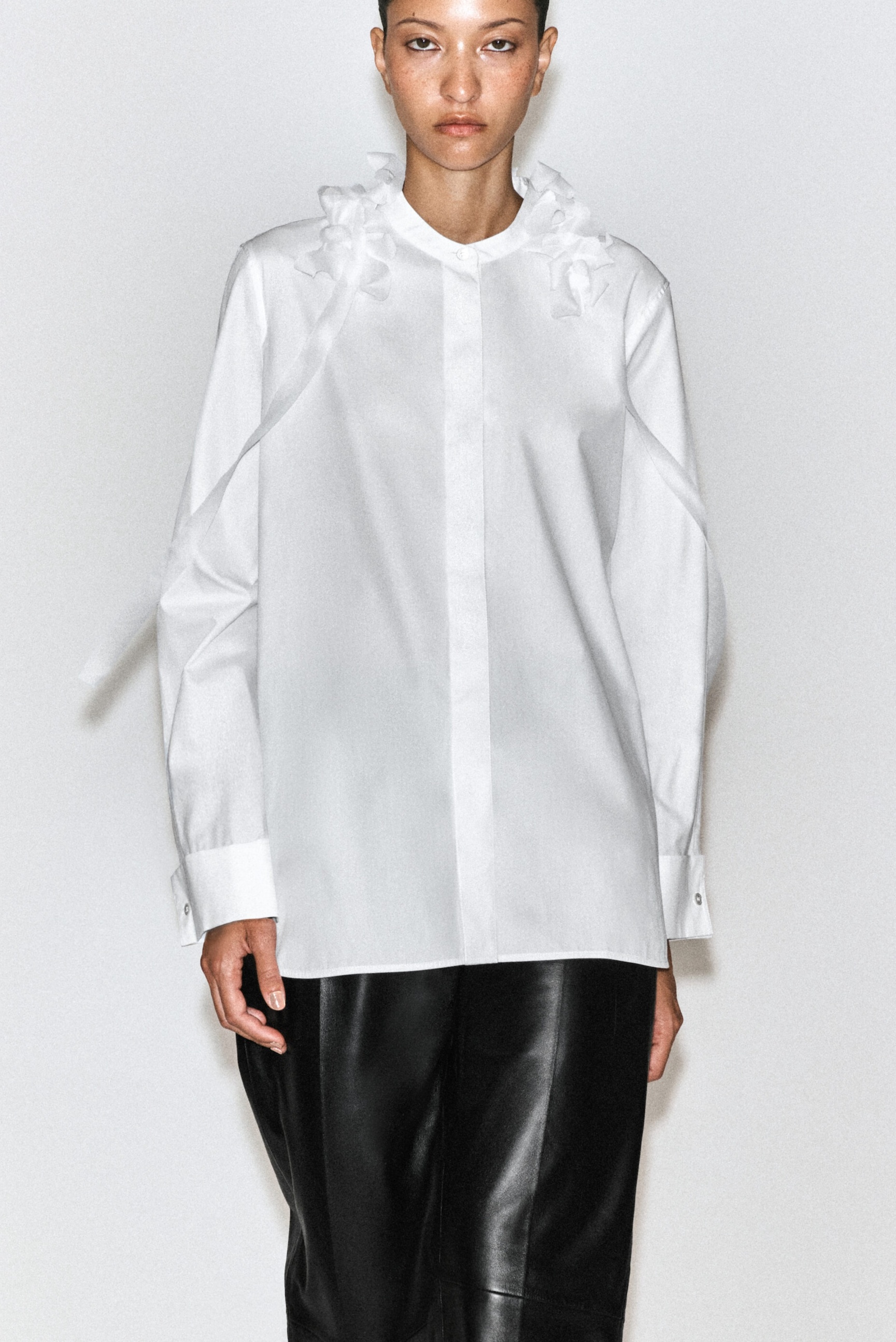 Ruffled-Collar Cotton-Silk Shirt