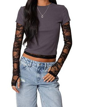 Layered Lace Sleeve T Shirt