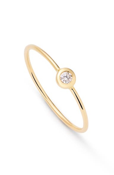 Solid Yellow Gold - Solo Diamond Stacking Ring