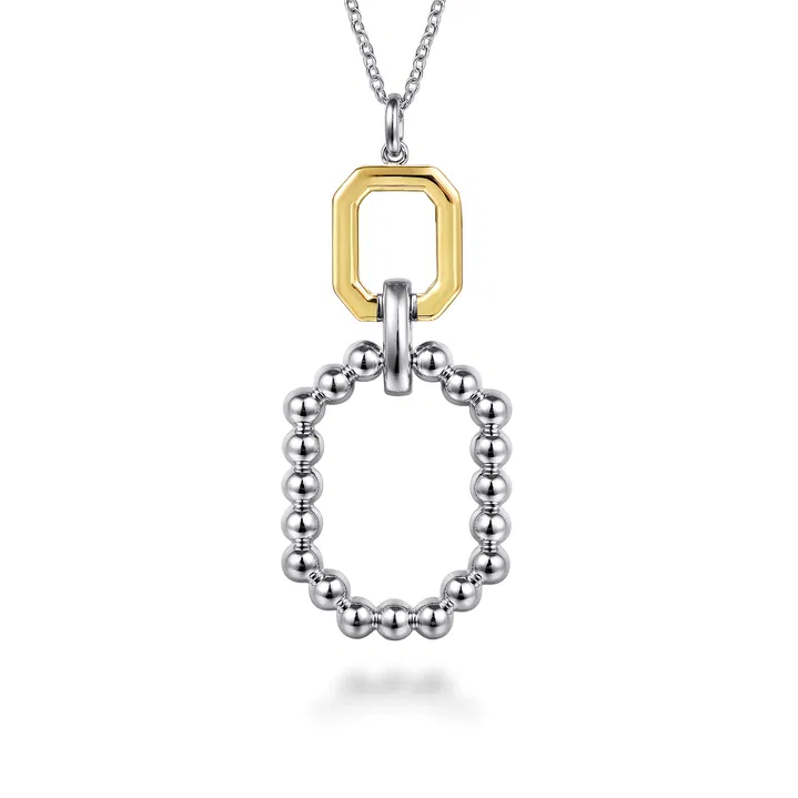 925 Sterling Silver and 14K Yellow Gold Octagon Bujukan Drop Pendant Necklace