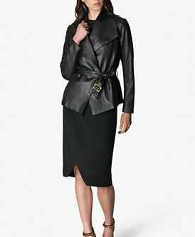 Women's Mixed Media Belted Wrap Jacket