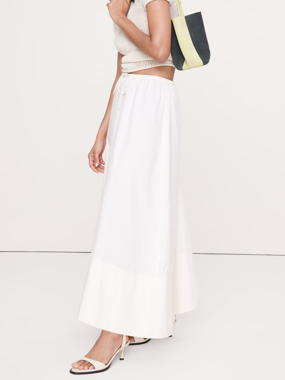 Cotton Poplin Drawstring Maxi Skirt