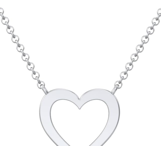 TSD Celia Sterling Silver Heart Pendant Necklace, 16" Silver Chain, Elegant and Timeless Design