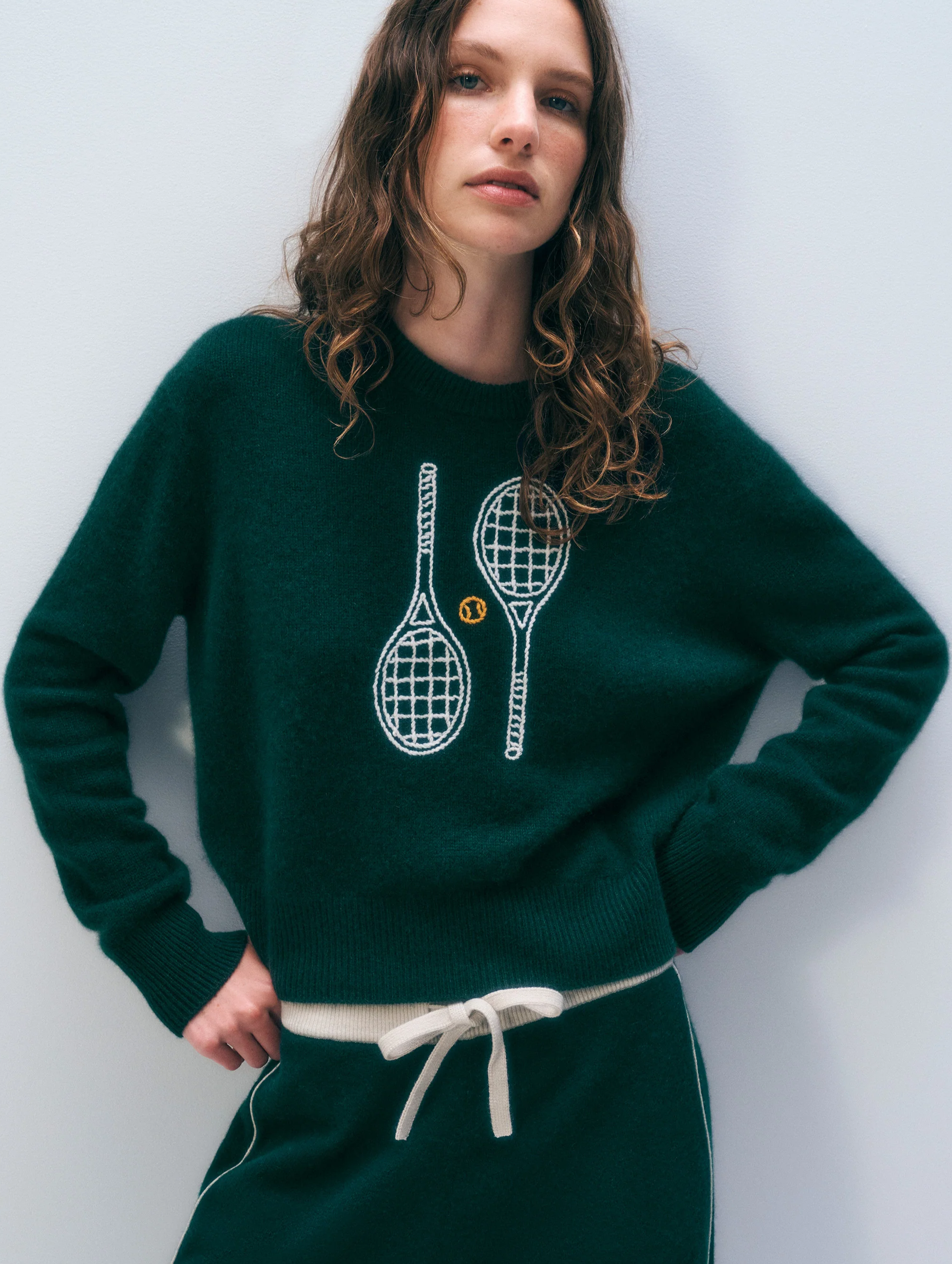 Cashmere Tennis Embroidered Sweatshirt | Dark Emerald Combo