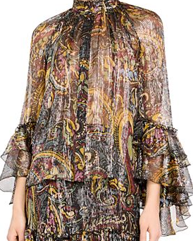 Silk Blend Metallic Paisley Blouse