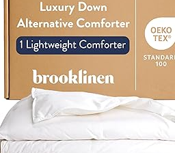 Lightweight Down Alternative Comforter - Full/Queen - Cooling Summer Duvet Insert for Hot Sleepers - 100% Cotton Sateen, Breathable Recycled Fill, Baffle Box - Soft & Airy Bedding