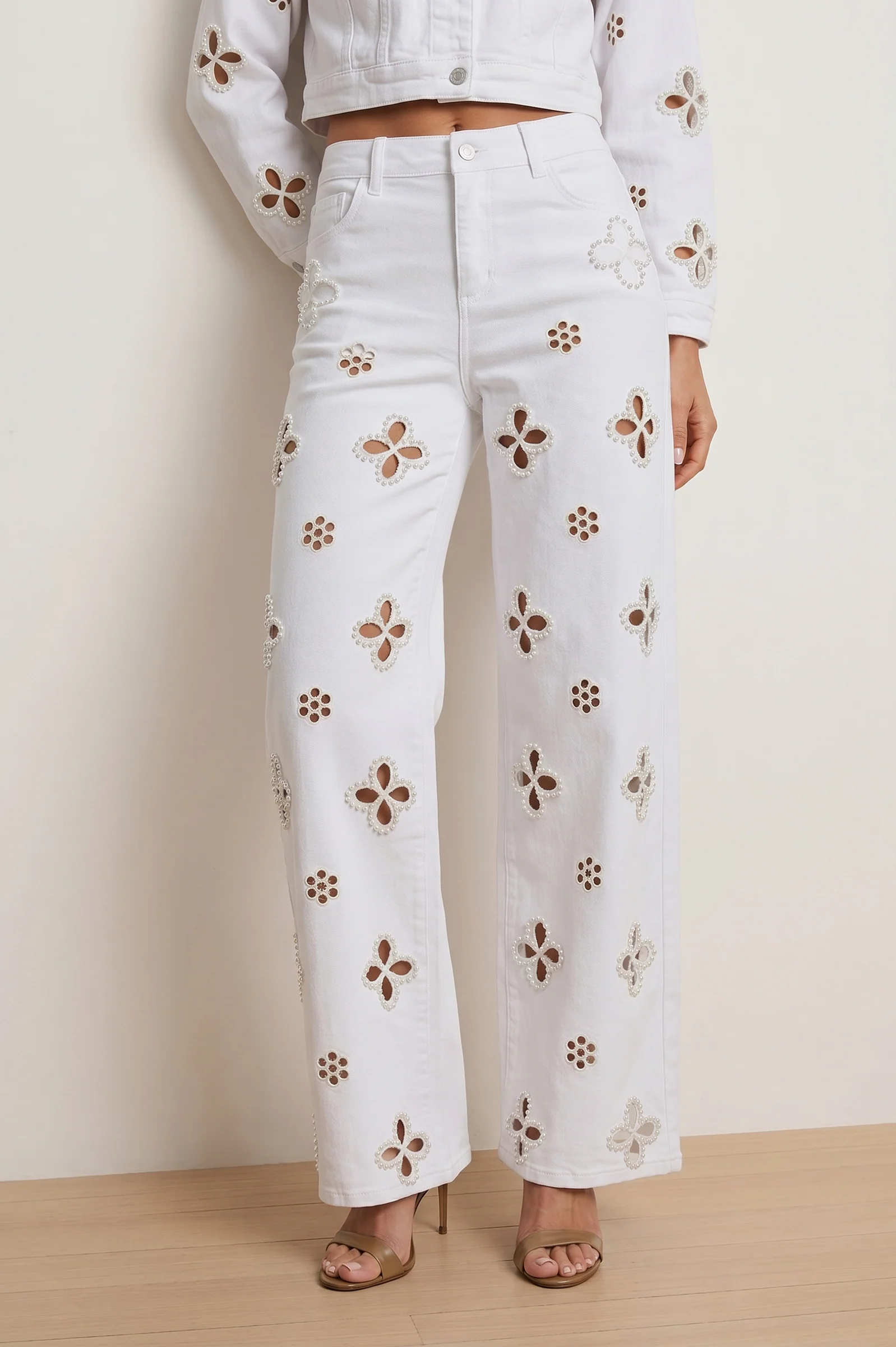 Kaia Pearl High Rise Jean - White