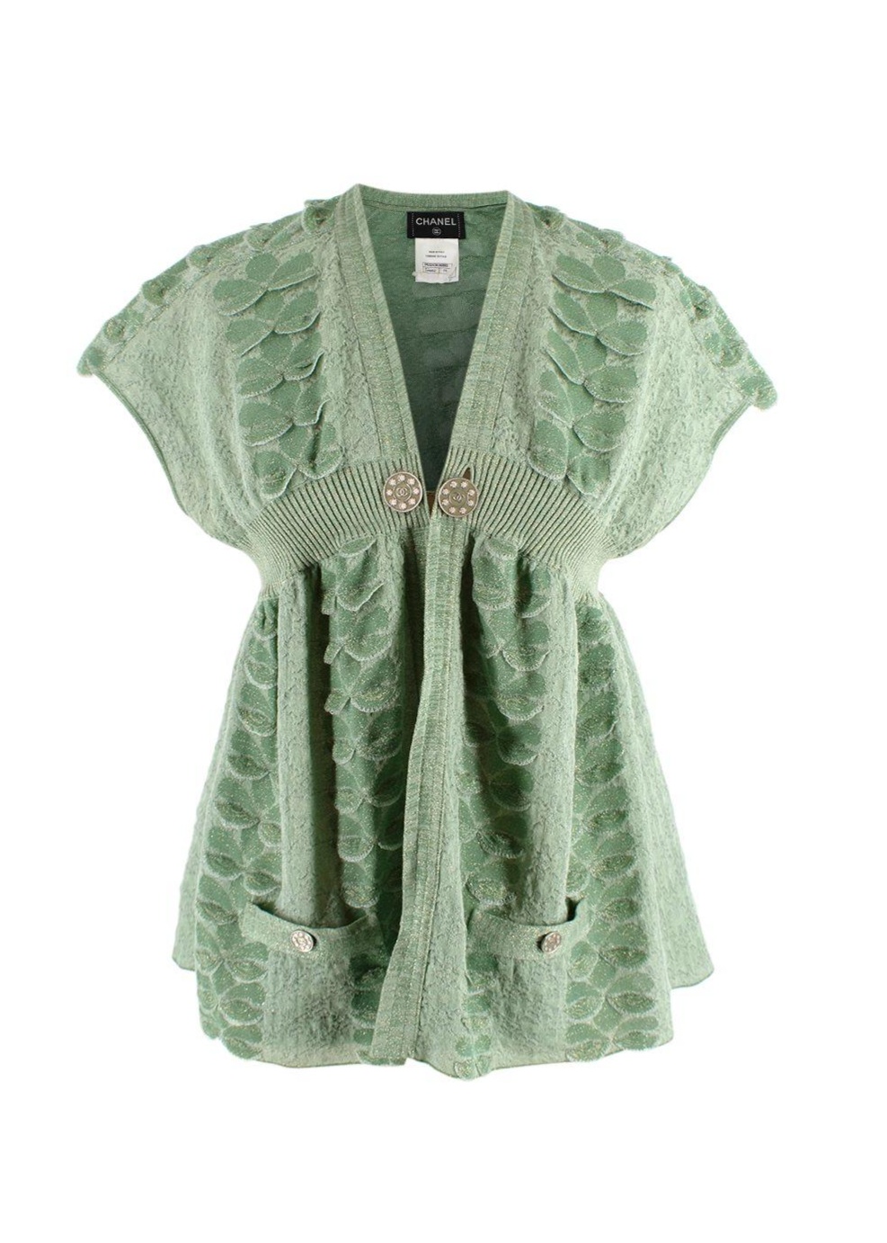 Chanel Mint Green Metallic Woven Petal Applique Top