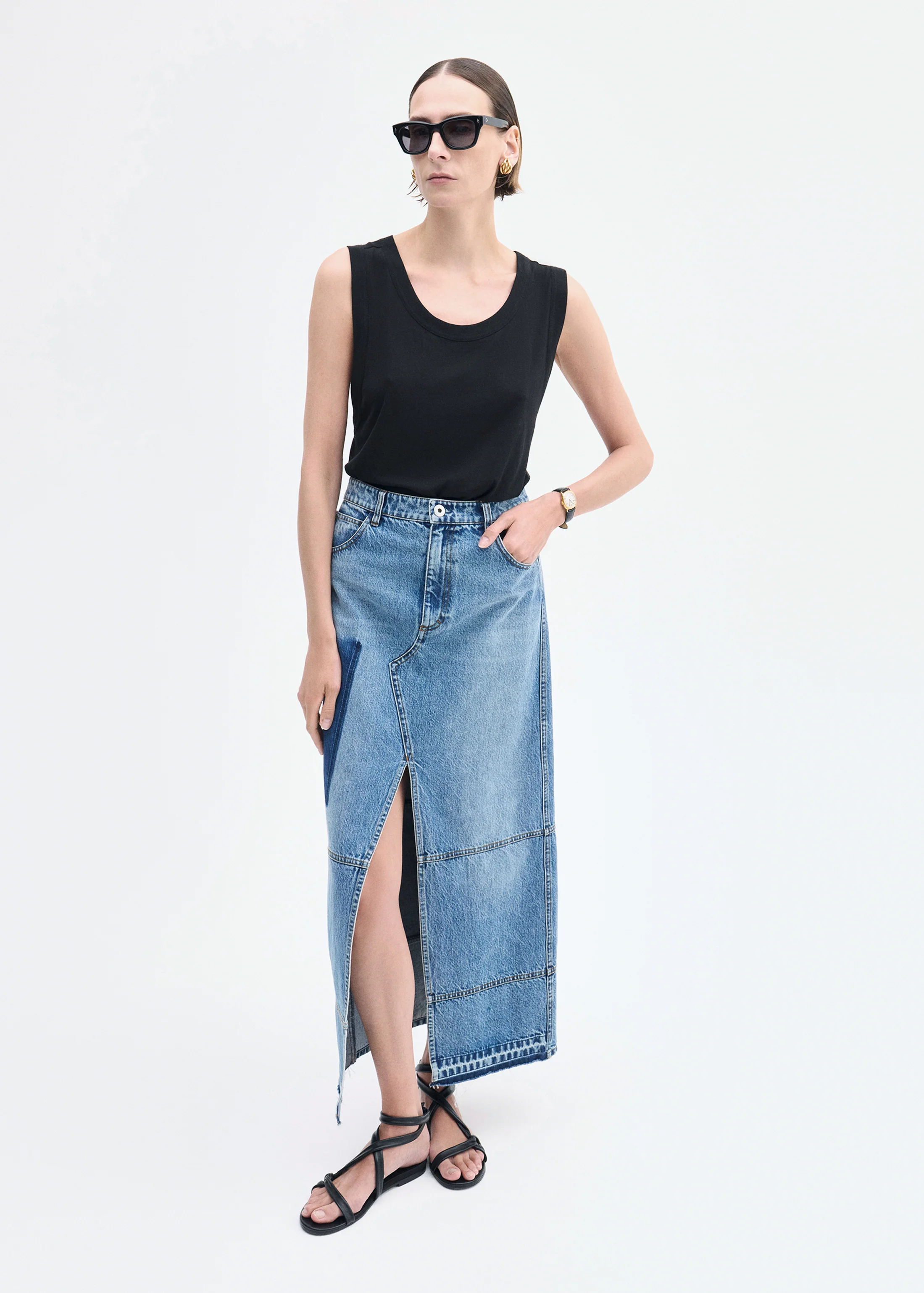 Patchwork Maxi Skirt in Denim