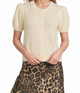 Antonio Melani Stella Short Puff Sleeve Crew Neckline Button Front Cashmere Cardigan