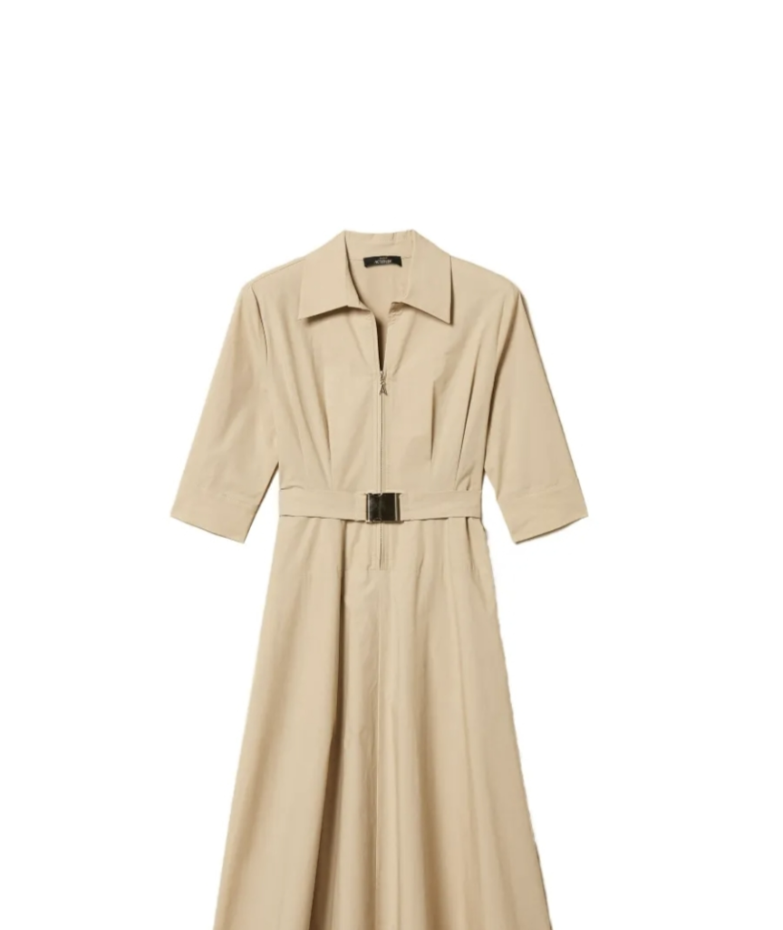 belted poplin midi dress