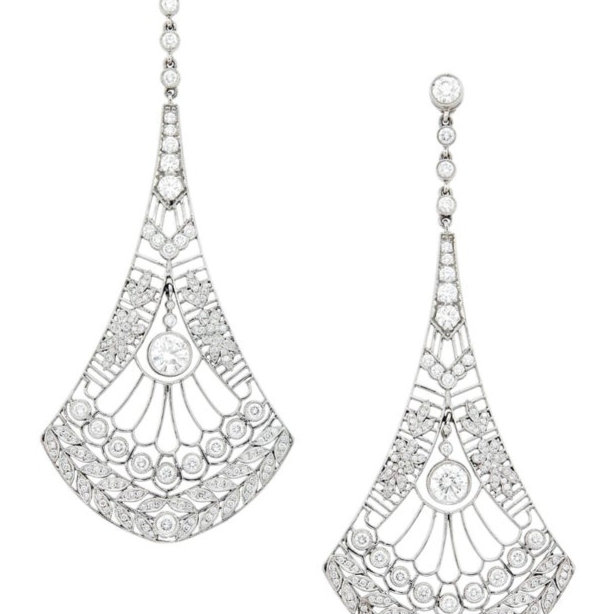 Tiffany & Co. Platinum Diamond Archival Fan Drop Earrings