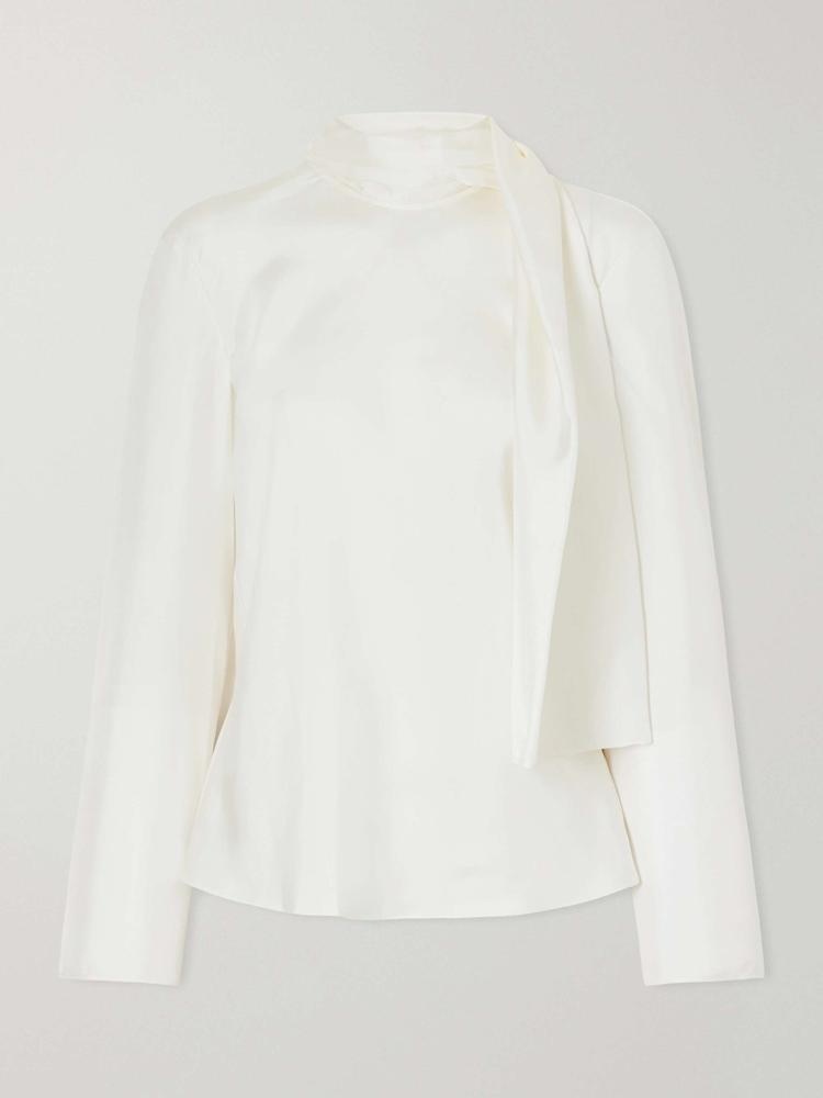 Tie-detailed silk-satin blouse