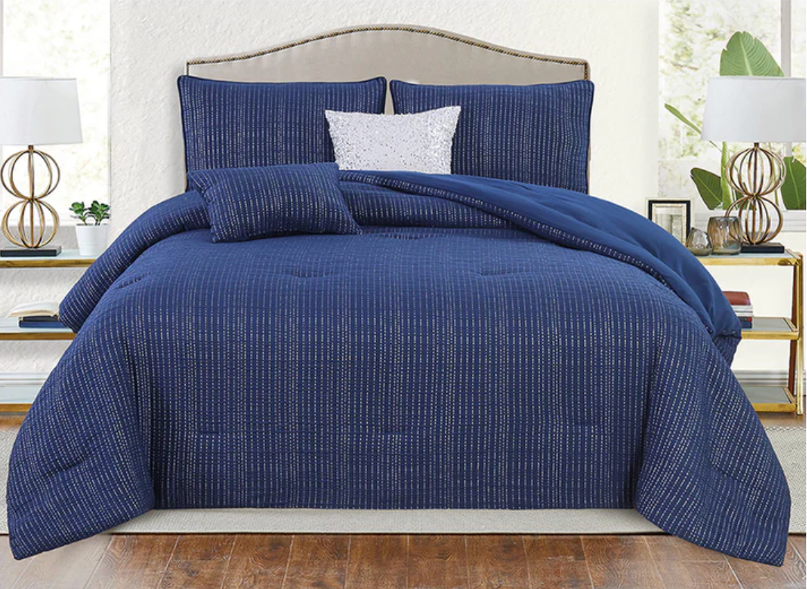 ShopBobbys Dawn 5 Piece Metallic Dotted Lines Textured Design Comforter Set