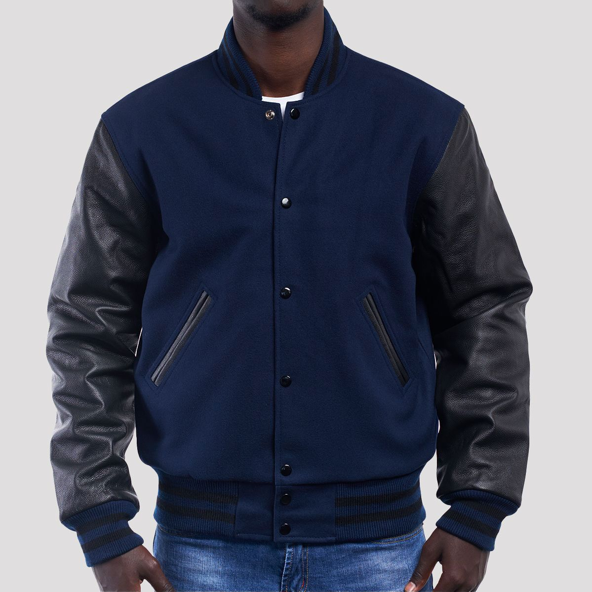 Varsity Base High Royal Wool Body & Black Leather Sleeves Letterman Jacket