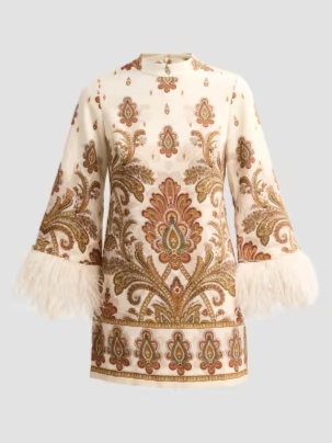 Vida Paisley Feather Cuff Shift Mini Dress