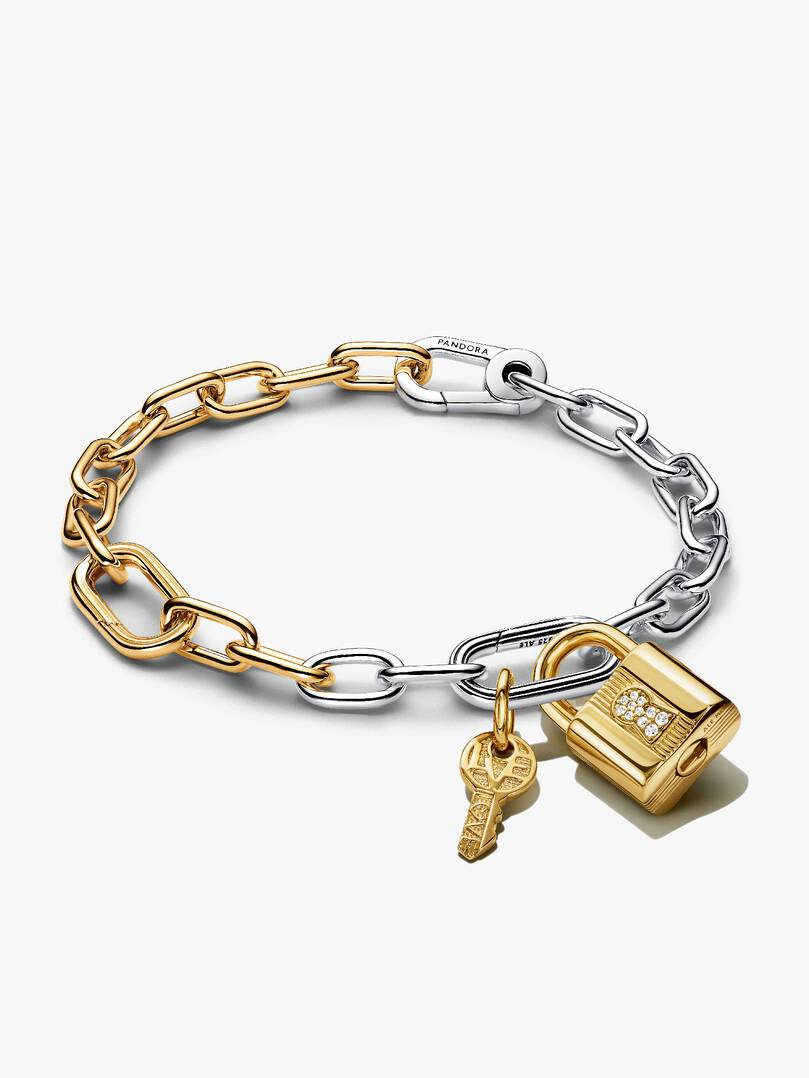 Two Tone Lock and Key Bracelet and Charm Set