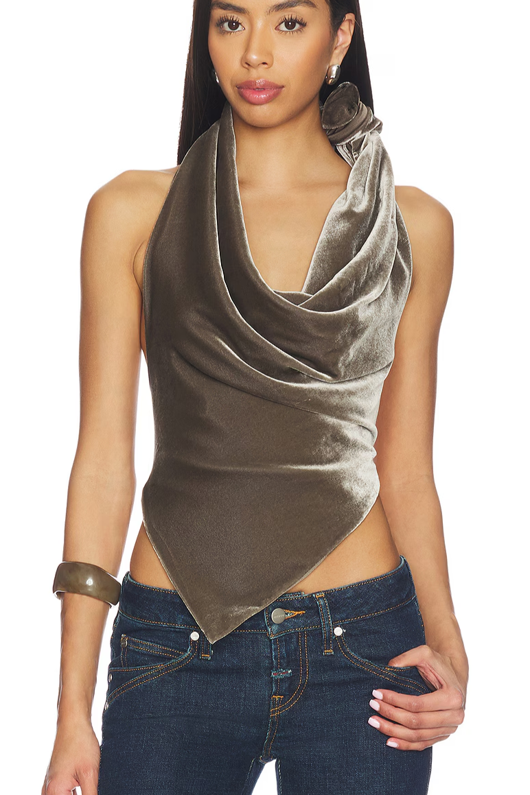 Monse Velvet Leather Strap Halter Top
