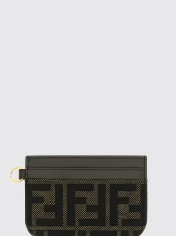 Fendi Flat Card Holder in FF Zucca Monogram Technical Fabric with Ring