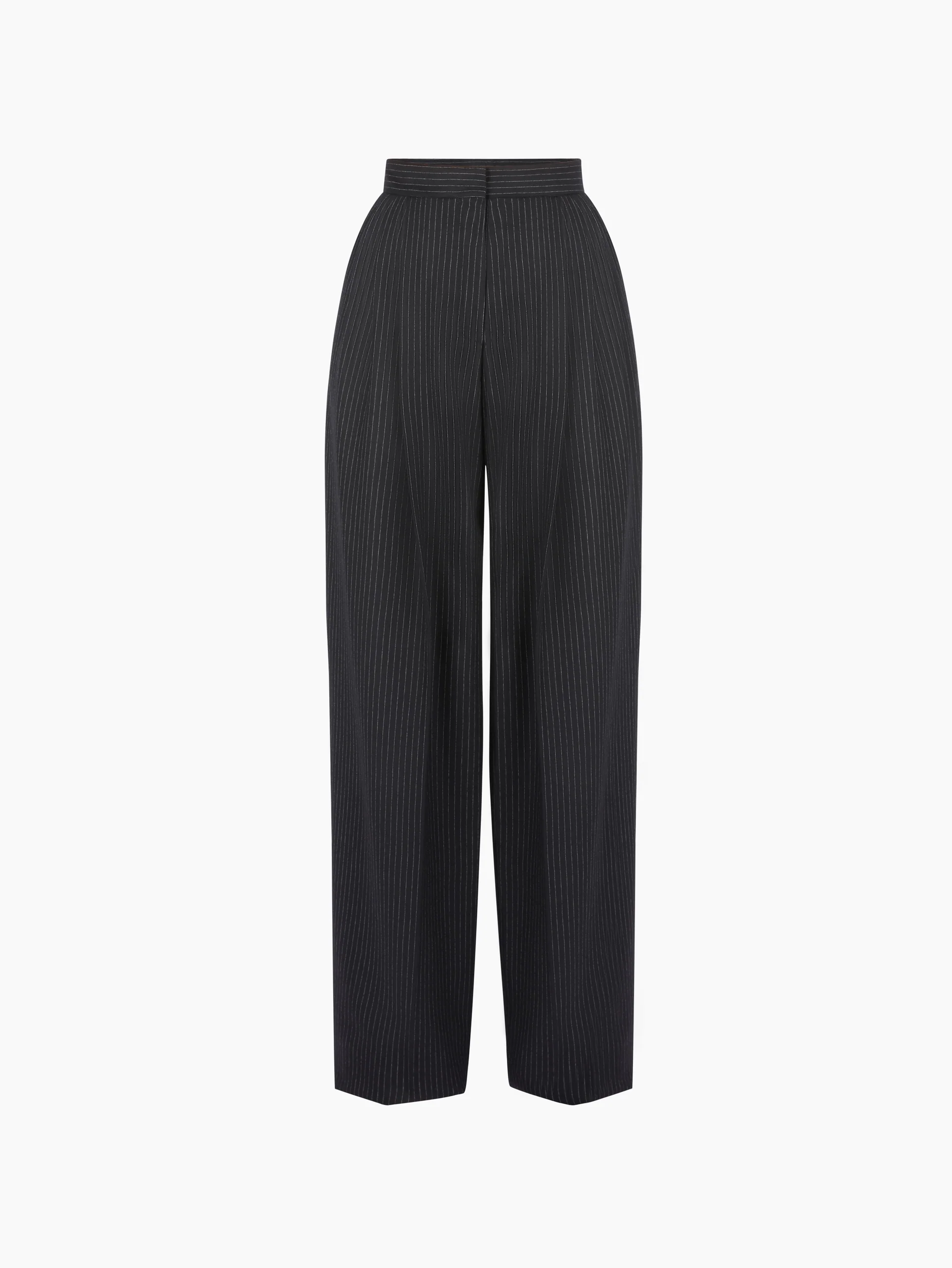 Wide-Leg Pinstriped Wool Pants
