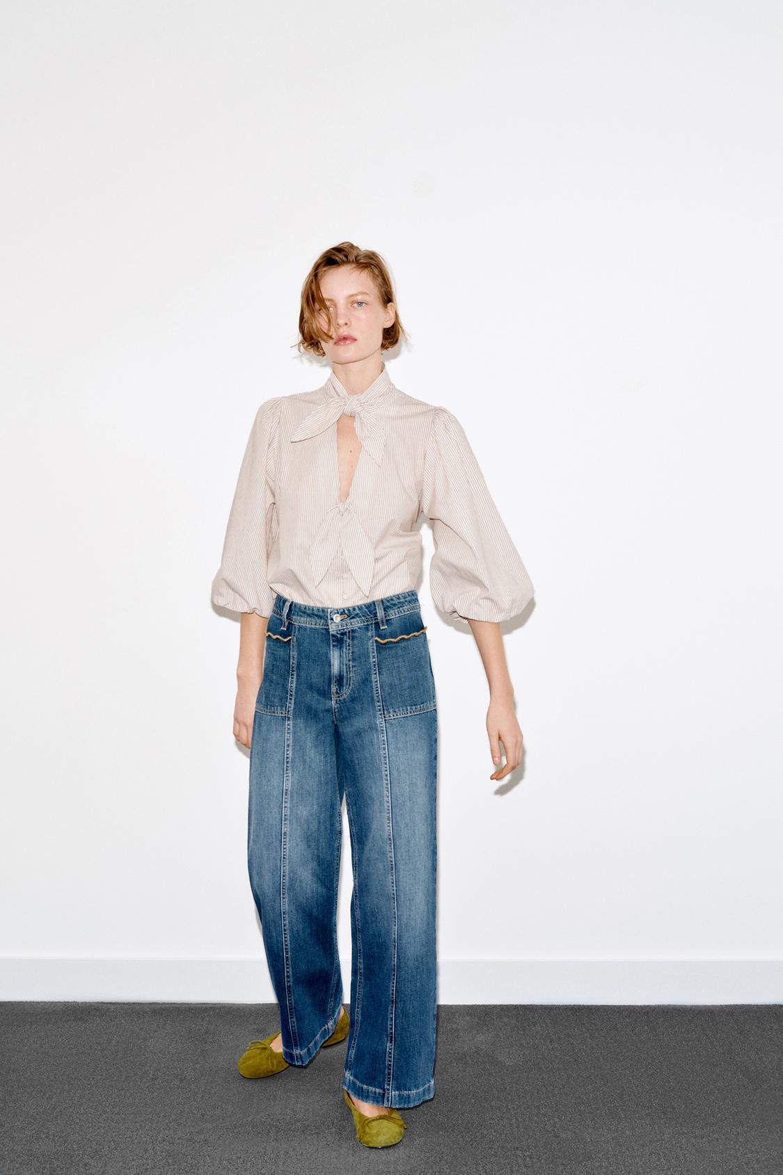 ZARA STRIPED TIE BLOUSE