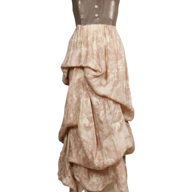 1994 ANN DEMEULEMEESTER taupe & blush linen draped RUNWAY dress