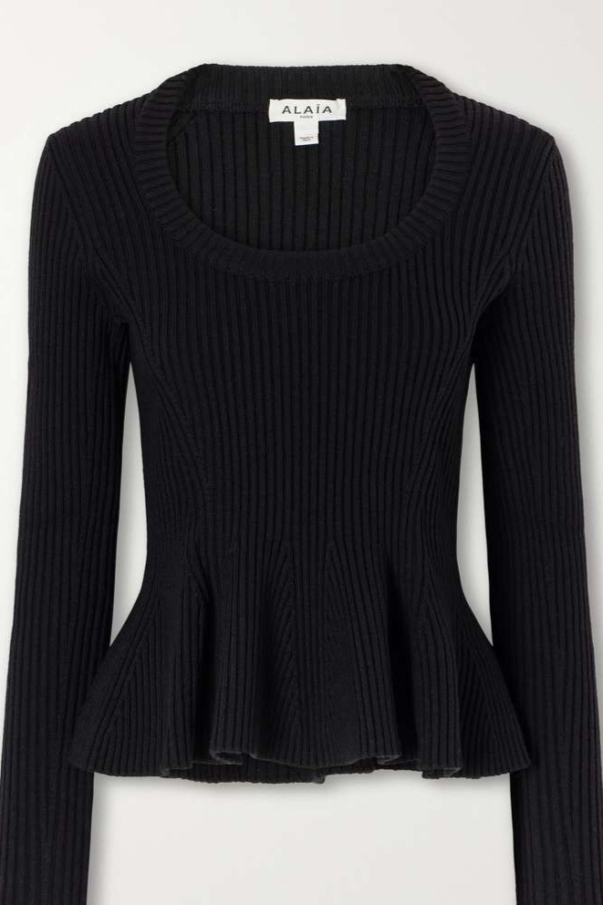 Ribbed wool-blend peplum sweater