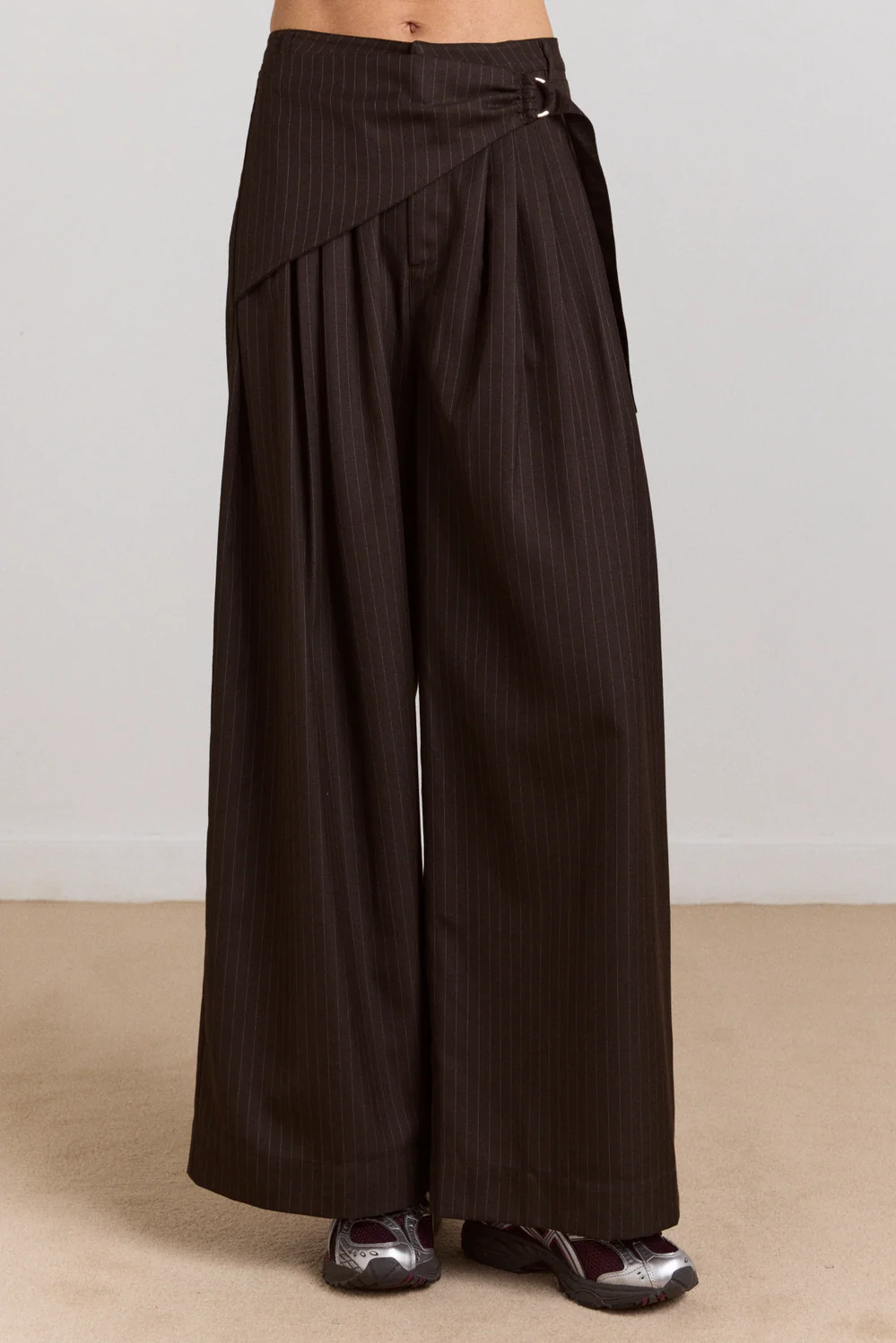 fabia trouser - choc pinstripe