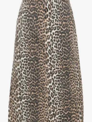 High-Waisted Leopard-Print Denim Midi Skirt