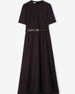 BURBERRY BELTED CHECK WOOL DRESS