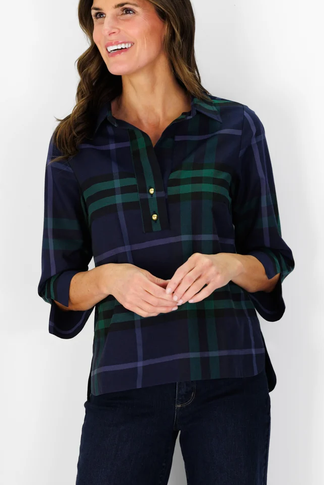 Toni Top in Navy Plaid