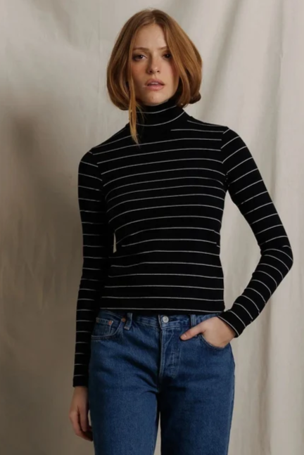 Cindy Stripe Cotton Stripe Turtleneck
