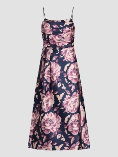 Cayetana Floral Satin Midi-Dress