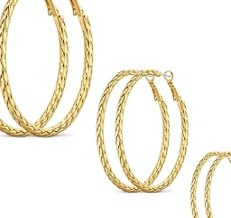 3 Pairs Gold Hoop Earrings for Women, Chunky Twisted Hoops Trendy