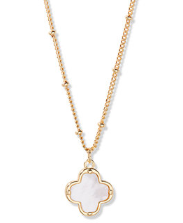 Gold Plated Chatham Clover Cultivated Pearl Short Pendant Necklace