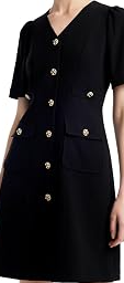 Women's Triacetate Mini Dress Summer Business Casual A Line V-Neck Button Dresses for Wedding Guest Teacher Work