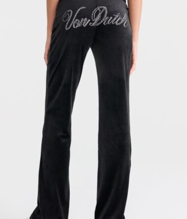 Von Dutch Rhinestone Low-Rise Velour Flare Leg Pants