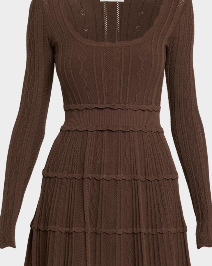 Lunelle Pointelle Knit Long-Sleeve Mini Dress