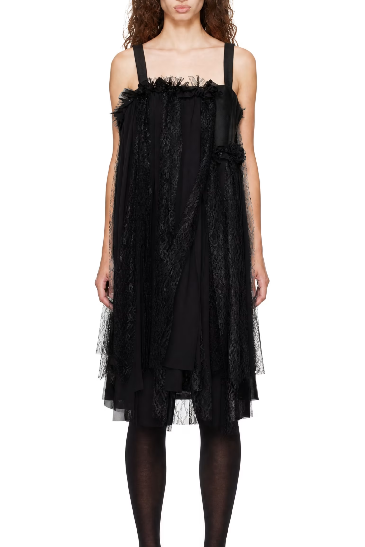 Black Gabardine Medium X Georgette Midi Dress