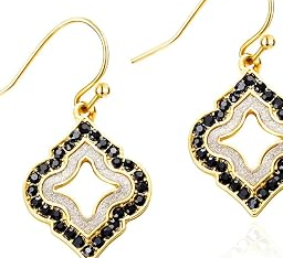 Gold Dangle Earrings: Black Diamond Drop Dainty Rhombus Bohemian Fashion Jewelry for Women