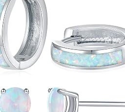 Opal Stud Huggie Hoop Earrings: Hypoallergenic 14K Gold/Silver/Rose Gold Plated Small Hoop Earrings for Women Sensitive Ears