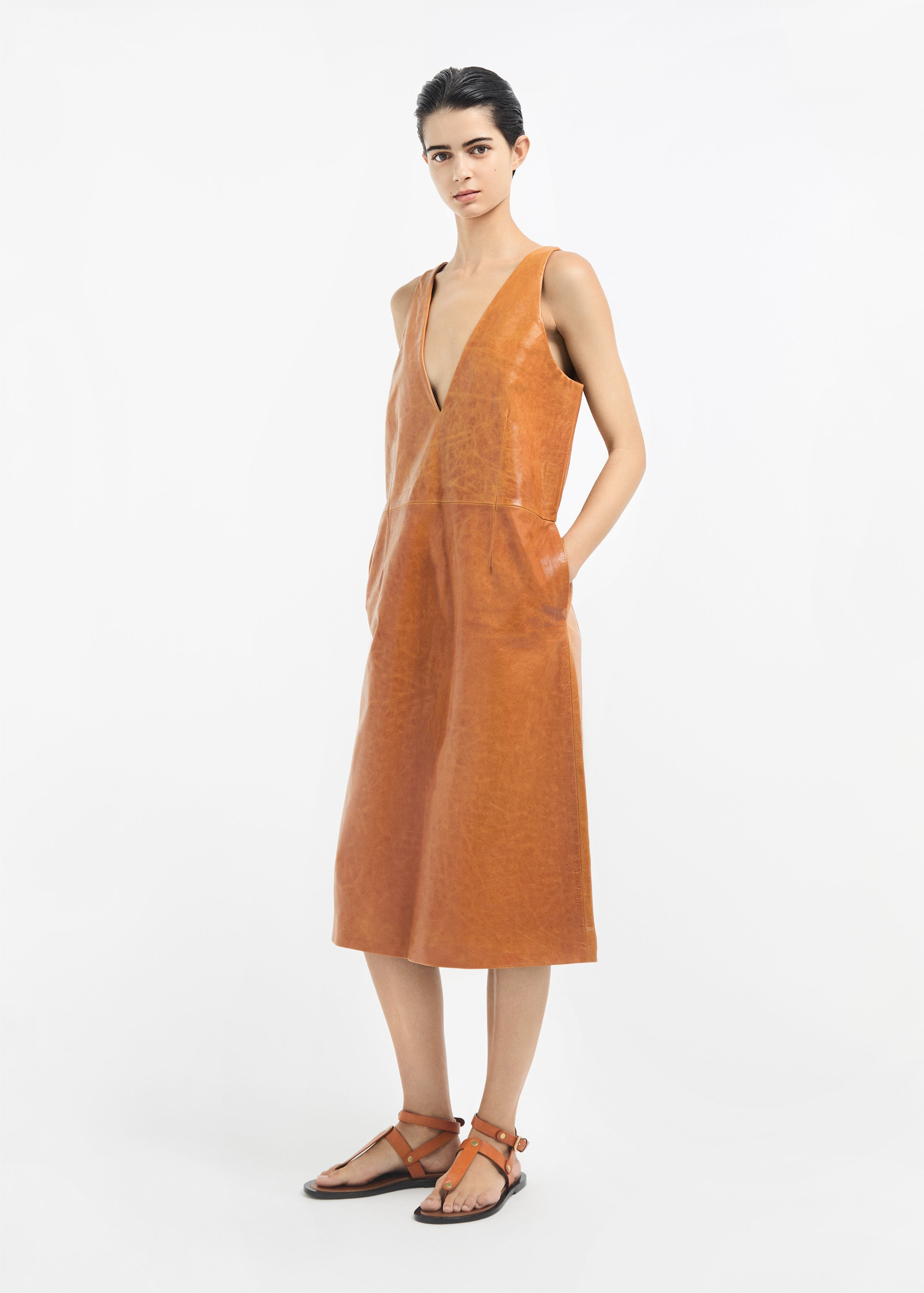 V-Neck Dress in Leather