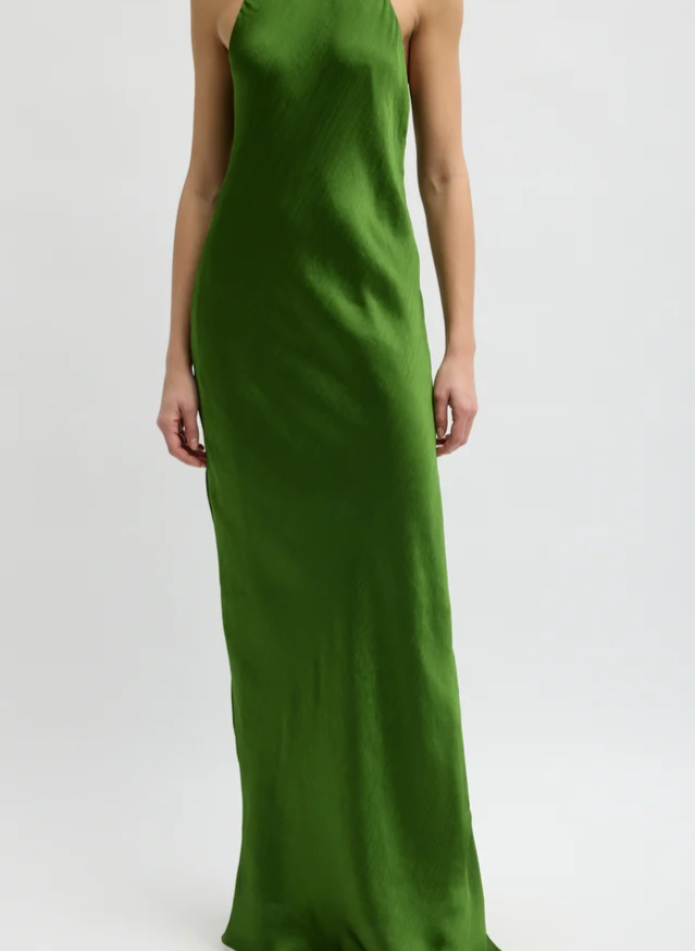 Matte Satin Plisse Maxi Bias Dress